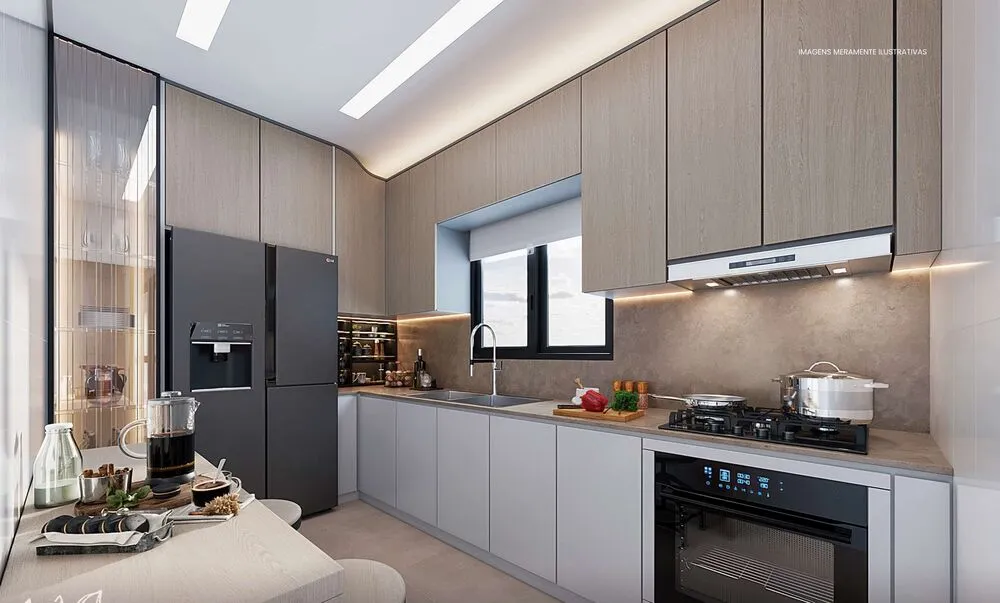 Cozinha integrada do apartamento decorado do Park Avenue