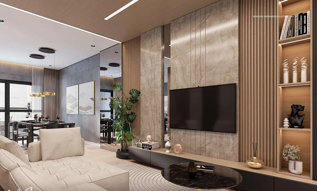Living decorado com varanda gourmet integrada — apartamento do Park Avenue