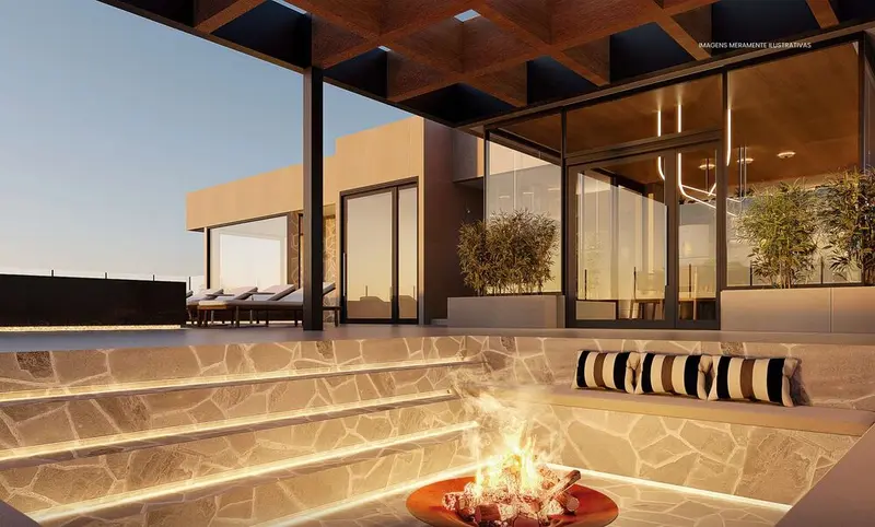 Lounge externo com fogueira na cobertura do Park Avenue